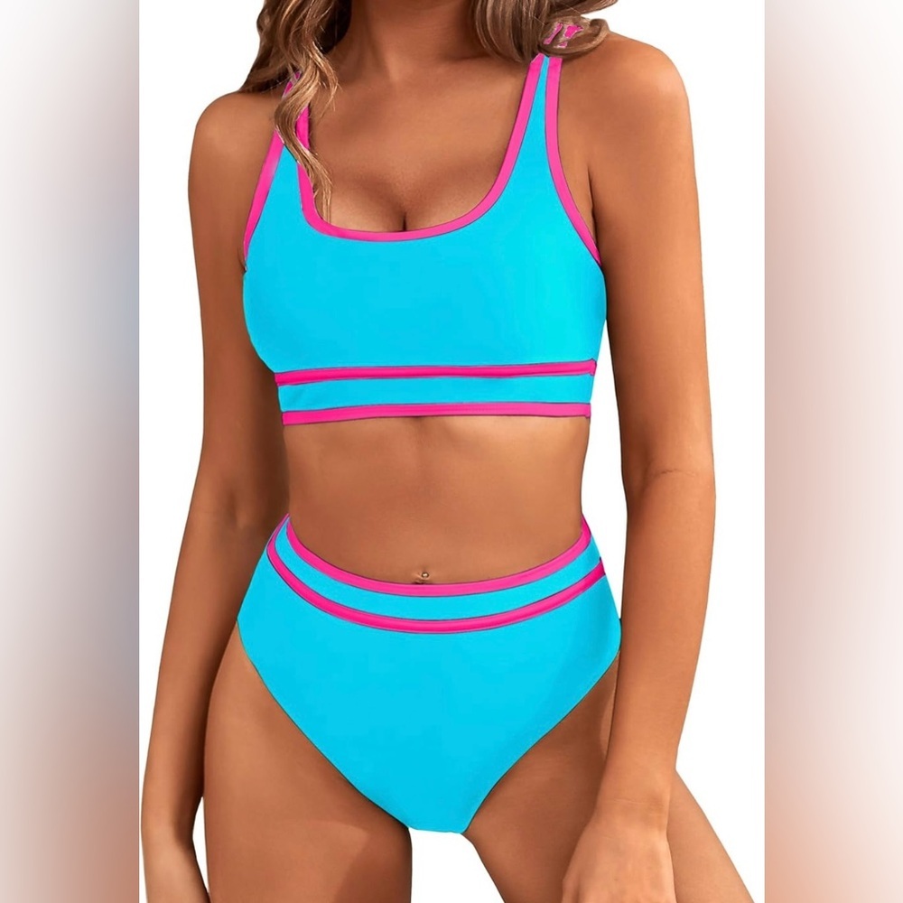 BMJL‎ Women's High Waisted Bikini Sets Sporty Two Piece Swimsuits Color Block SM